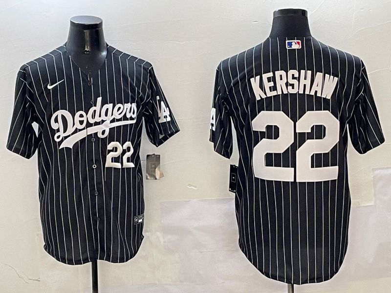 Men Los Angeles Dodgers #22 Kershaw Black Stripe Jointly Name 2025 Nike MLB Jersey style 10->los angeles dodgers->MLB Jersey